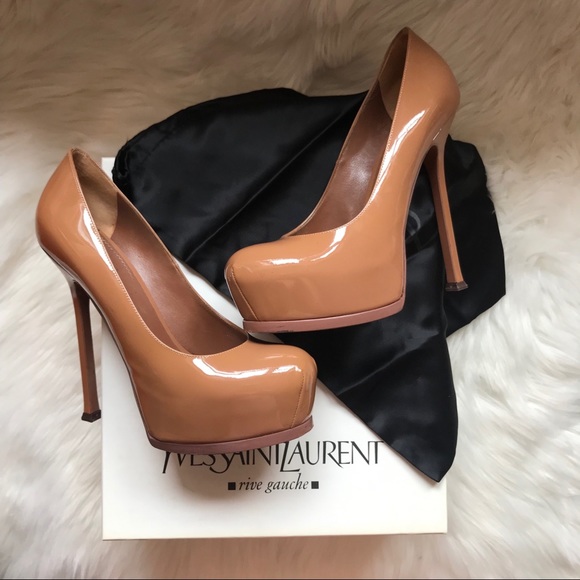 Yves Saint Laurent Shoes - Auth. YSL Tribtoo 105 Nude Patent Leather Pumps